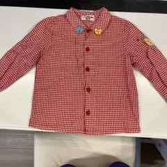 ミキハウス　赤と白のチェック柄長袖シャツ　Tシャツ