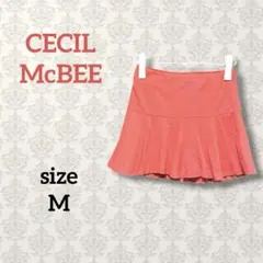 セシルマクビー【M】フレアミニスカート 裾フリル 切り替えデザイン ピンク