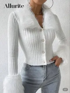 SHEIN シーイン　ファー　ニットカーディガン