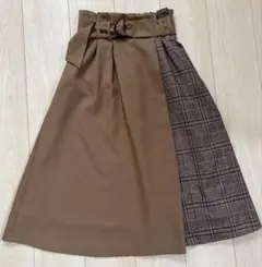 MAJESTIC LEGON チェック切替 フレアスカート ベルト付き