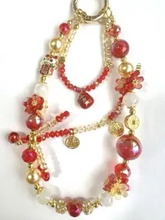 開運ストラップ 招き猫 福 縁起物 赤ゴールド