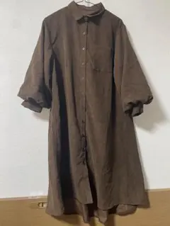 ブラウン コーデュロイ シャツワンピース