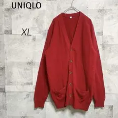 UNIQLO ユニクロ【XL】Vネックカーディガン レッド 長袖 ウール100%