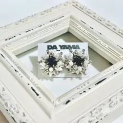 雪の結晶ピアス/イヤリング/パープル×パール/ハンドメイド/大ぶり/