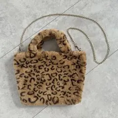 ヒョウ柄　レオパード柄　ファーハンドバッグ　チェーンショルダーバッグ　2way