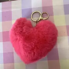 ハート型ファーキーホルダー ピンク
