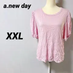 a.new day 【2XL】 ピンク Tシャツ 半袖 パフスリーブ かわいい