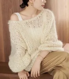 plage モヘヤ　ニット　mohair roughly knit ホワイト plage モヘアニット ホワイト mohair roughlyニット 白