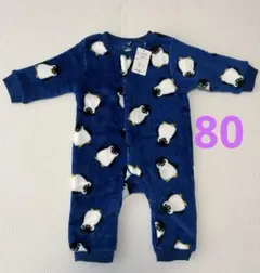 【新品未使用】80 もこもこ ロンパース　ペンギン