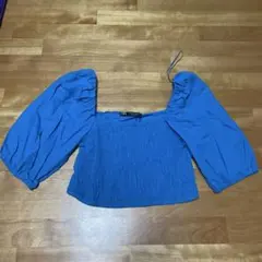 ZARA バルーンスリーブ ブラウス M 青