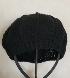 ベレー帽 エンジェルコットンブラック かぎ針手編み ハンドメイド