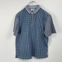 美品 Crocodile クロコダイル 半袖ポロシャツ チェック柄 異素材 LL