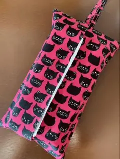 可愛い黒猫ちゃん×ピンク　ボックスティッシュケース
