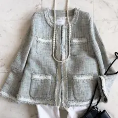 イエナ　IENA ノーカラーツイードジャケット　春　ショート丈　フォーマル
