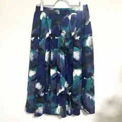 CORDIER 花柄フレアスカート　ミモレ丈　青　裏地あり　M 上品　総柄　春夏