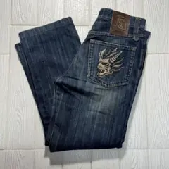 鬼洗い ONIARAI 刺繍デザイン ジーンズ W30 ダメージ加工 Y2Kのサムネイル