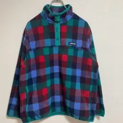 LANDS' END フリースプルオーバー　トップス　チェック柄　赤　緑　XL