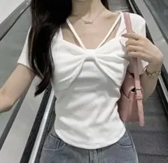レディース 半袖 Tシャツ リボン