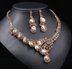 豪華 ネックレス ピアス セット ゴールド ラインストーン 結婚式 社交ダンス