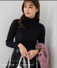 CEDNIE リブ　フィットニットタートル　ネイビーのサムネイル