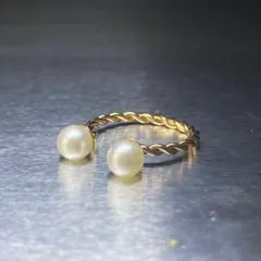 ヴィンテージ　デザイン　ストーンリング　ゴールド　12号 パール風