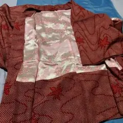 赤紅葉波柄羽織 裏地かわいい リメイク材料古布大正ロマン