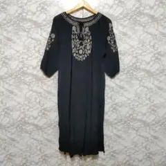 グリーンレーベルリラクシング エンブロイダリー ロングワンピース 刺繍七分袖