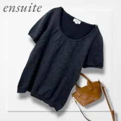 レナウン エンスウィート◆半袖ニット(M)スミクロ ウール アンゴラ 大人女子