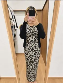 GYDA レオパード サイドオープン ロングニットワンピース