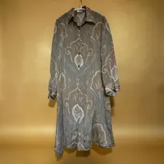 Levilla ロングシャツワンピース モスグリーン ペイズリー 総柄 日本製