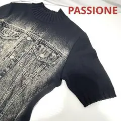 パシオーネ デニム転写 トロンプルイユ だまし絵 半袖ニットハイネック 日本製のサムネイル