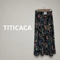 新品タグ付き チチカカ 総柄プリーツスカート ブラック ウエストゴムのサムネイル