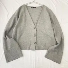 【ザラ】ニットカーディガン Vネック フルボタン ワイドスリーブ 無地 綿混 M