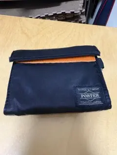 PORTER 三つ折り財布 黒/オレンジ　タンカー