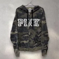 ヴィクトリアシークレット　総柄　PINK 迷彩柄 ジップアップパーカー S