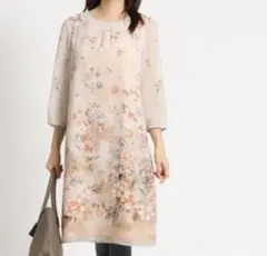 SunaUna 花柄シフォン七分袖ワンピース 34サイズ