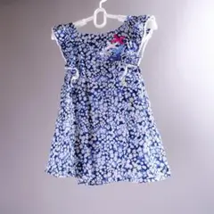 【美品】Bebe小花柄 チュニック ワンピース 130 ブルー 夏のお出かけに◎