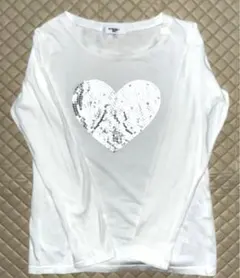 白 ハート スパンコール 長袖 Tシャツ M