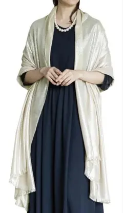 大判 ラメ ストール ショール アイボリー結婚式 お呼ばれ パーティー