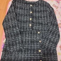 ネイビー チェック柄 ツイード セットアップ