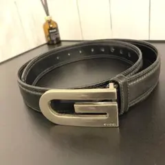 ♯271 GUCCI グッチ ベルト Gロゴ レザー シルバー金具ブラックメンズ