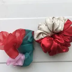 ハンドメイドシュシュ　2点セット　オーガンジーシュシュ、サテンシュシュ