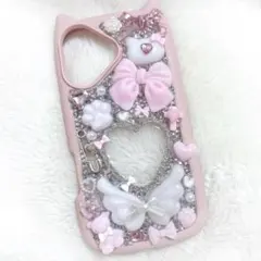 スマホケース iPhone16ピンク 白 ゴテゴテ デコ電 量産型