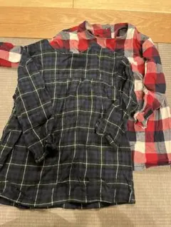 2枚セット無印良品チェック柄長袖シャツ 100cm