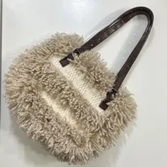 サマンサタバサ＊ファー ハンドバッグ・モコモコトート・ニットバック・ベージュ