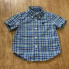 【人気】ラルフローレン チェックシャツ 80〜90 男の子 青系 ストレッチ