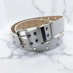 スタッズベルト　ホワイト　ダブルピンベルト　y2k　白　スケーター　男女兼用
