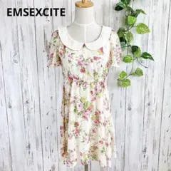 EMSEXCITE ＊ 花柄 レースカラー 半袖ワンピース オフホワイト×ピンクのサムネイル