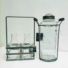 新品 ガラス 花瓶 (フラワーベース) セット アイアン ホルダー アンティークのサムネイル