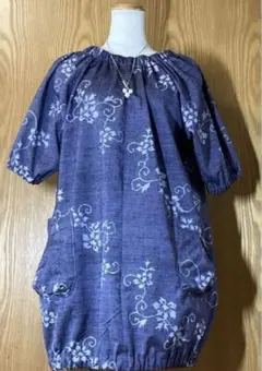 GW SALE‼️¥9800→¥8000‼️未使用紬チュニック（灰紫）正絹花柄